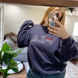 Vintage FILA Crewneck Pullover Sweatshirt Distressed Size XL Navy